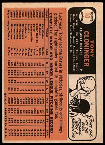 1966. Topps 10 Tony Cloninger Atlanta Braves Good Braves