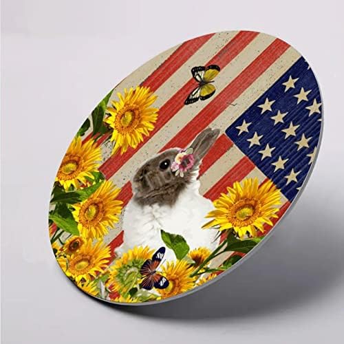Dobrodošli zečja američka zastava leptir Suncokret Antique natpis, životinjska vintage zidna vrata umjetnička natpisa, slatka metalna