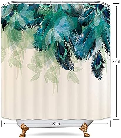Riyidecor akvarel paunova perja za tuširanje za tuširanje za dekor kupaonice 72wx72h inčni teal zeleni list pribor za kadu za žene