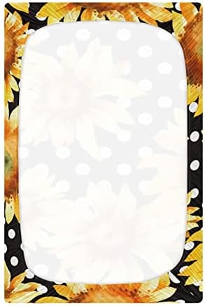 Alaza Suncokret Cvjetna polka točkica listova opremljeni basinet list za dječake djevojčice mališani, standardna veličina 52 x 28 inča