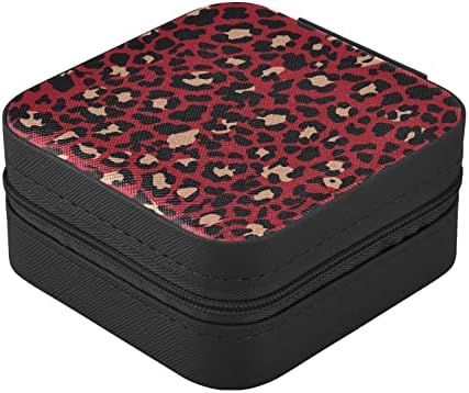 Alaza Red Leopard Cheetah Print životinja Mala kutija za nakit za žene djevojke Muškarci Putni nakit Organizator, crni rub