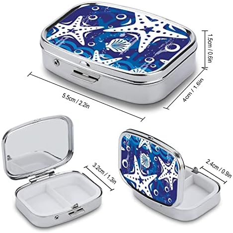 Kvadratna tableta kutija s zvjezdanim ribama s ljuskama tableta metal lijek za lijekove organizator tablete za džepnu torbicu i putovanja