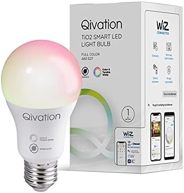 Pametna led žarulja Qivation TiO2 E26 snage 8 W 800 lm čišćenja zraka 24/7, pametna lampa BLT + WiFi, full color RGB, kompatibilan
