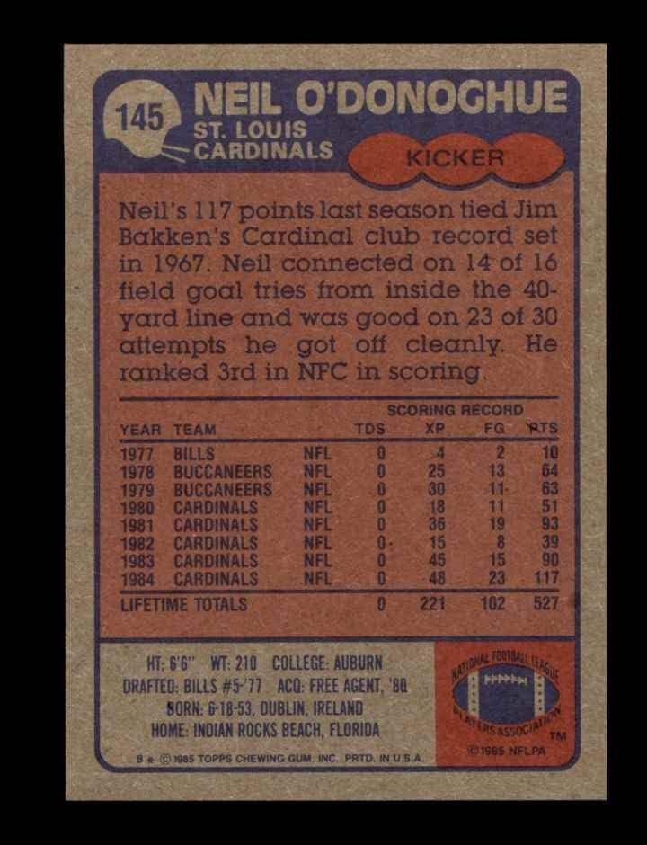 1985. Topps 145 Neil O'Donoghue St. Louis Cardinals-FB NM/MT Cardinals-FB Auburn