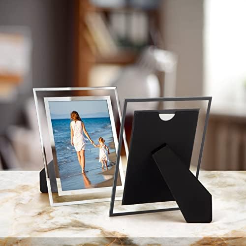 HOIKWO poklon okviri, 4 pakiranja 5x7 Silver staklene okvire za slike, Clear Mirror Wedding Foto Okviri, samo za tabletop zaslon