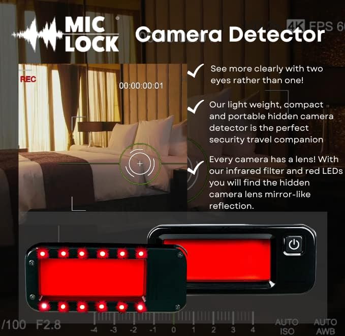Detektor skrivene kamere s mikro -zaključavanjem - Anti Spy Finder veliki infracrveni gledatelj i 12 super svijetlo crvenih LED -ova.