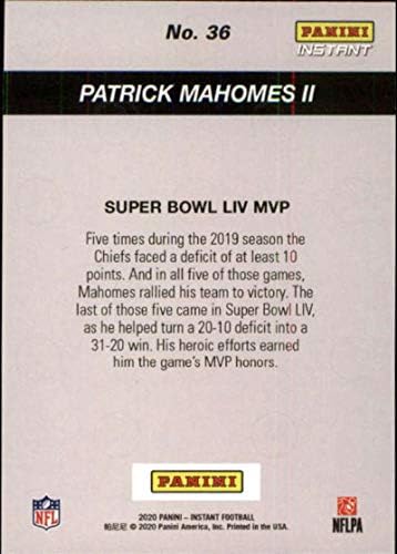 2020. Panini Instant Kansas City Chiefs 2019 Super Bowl Liv Champions 36 Patrick Mahomes II NFL nogometna trgovačka karta