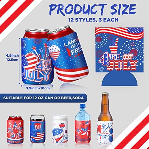 24 PCS 4. srpnja može hladiti Dan neovisnosti rukava može hladnjaci Američke zastave Patriotski smiješni neoprenski izolatori za pivo