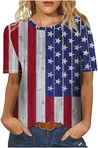 Qcemeni ženska američka američka zastava thirt neovisnost Dan neovisnosti kratki rukavi okrugli vrat tunika moda moda 4. srpnja majica