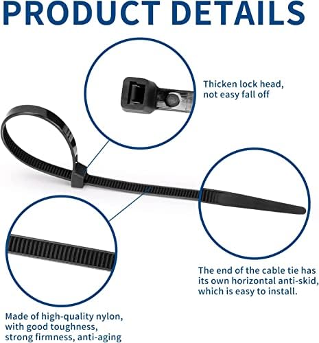 Crne zatvarače teške dužnosti 12 inča 120 lbs UV otpornih ziptika za kabelske kravate najlonske žičane kravate s 0,3 inča širine kabela