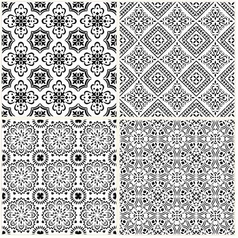 Velika mandala šablona 12x12 inča - 9 pakiranja mandala šablona predlošci za slikanje na podu, šablone za uzorke za višekratnu upotrebu
