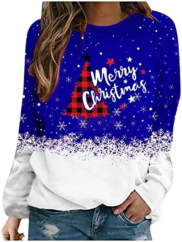 Božićna dukserica za žene Blok u boji Smiješni Xmas Santa košulja dugi rukavi Preveliki pulover vrhovi pulovera
