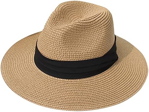 Ljuljajući horce ženske muške ruba slame panama pojas hat šešir fedora plaža sunce šešir fina pletenica upf50+ za obje žene