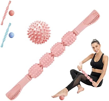 Letdle 2pcs 18in masaža mišića Roller Stick & Massage Ball Pink & 13pcs 150 lbs otpor otpora vježbe s produženim ručkama komplet