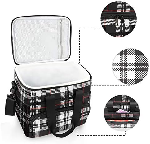Škotska torba za hladnjak velikog kapaciteta crno-bijela i crvena karirana torba za ručak izolirana torba za hladnjak