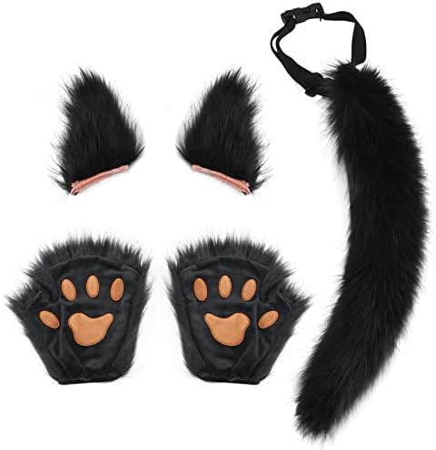 Wolf Fox uši repovi i krznene šape postave Neko Cat Dog uši i repni kit Halloween kostim