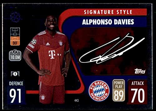 2021-22 Topps Match Attax UEFA Liga prvaka 443 Alphonso Davies FC Bayern Munchen Službeni stil potpisa Službeni UCL nogometni trgovačka